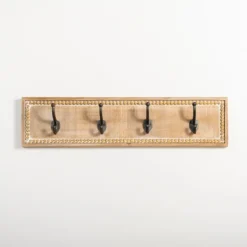 Hooks-Kirkland's Home Beaded Wood Plaque Metal Wall Hooks