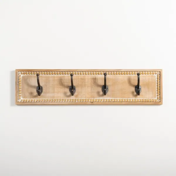 Hooks-Kirkland's Home Beaded Wood Plaque Metal Wall Hooks