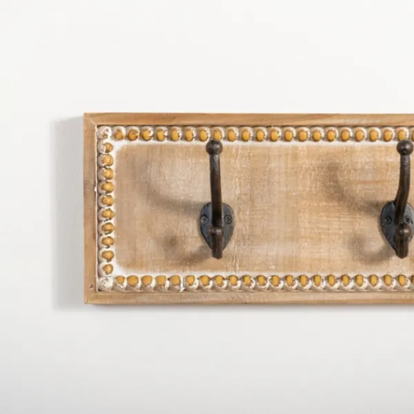 Hooks-Kirkland's Home Beaded Wood Plaque Metal Wall Hooks