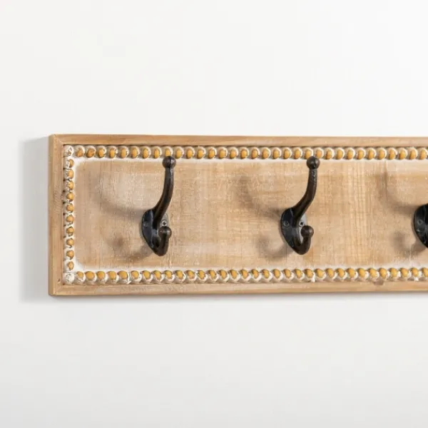 Hooks-Kirkland's Home Beaded Wood Plaque Metal Wall Hooks