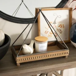 Decorative Trays-Kirkland's Home Beaded Wood Tray With Metal Handle Brown