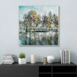 Framed Art-Kirkland's Home Beckoning Tree Grove Framed Canvas Art White/Gray/Yellow