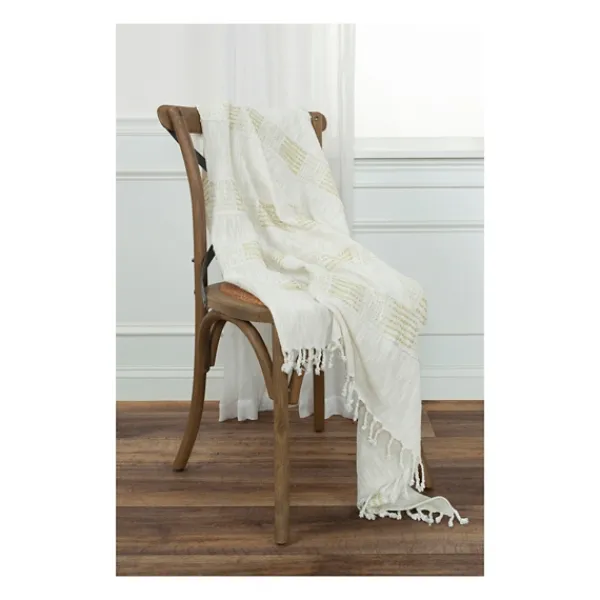 Blankets & Throws-Kirkland's Home Beige And Ivory Woven Stripe Throw Tan/Ivory