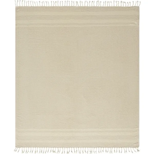 Blankets & Throws-Kirkland's Home Beige And White Stripes Cotton Throw Tan