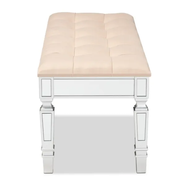 Benches & Ottomans-Kirkland's Home Beige Button Tufted Bench With Mirrored Base Tan