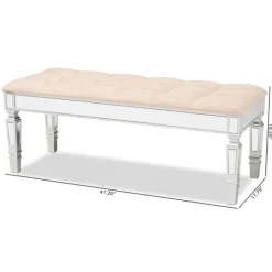 Benches & Ottomans-Kirkland's Home Beige Button Tufted Bench With Mirrored Base Tan