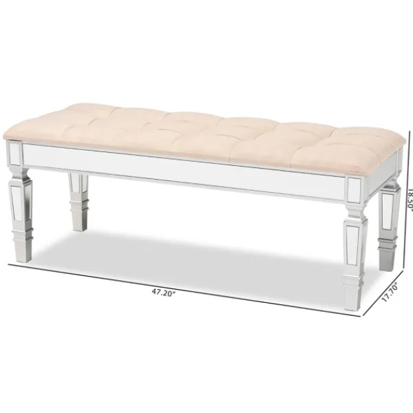 Benches & Ottomans-Kirkland's Home Beige Button Tufted Bench With Mirrored Base Tan
