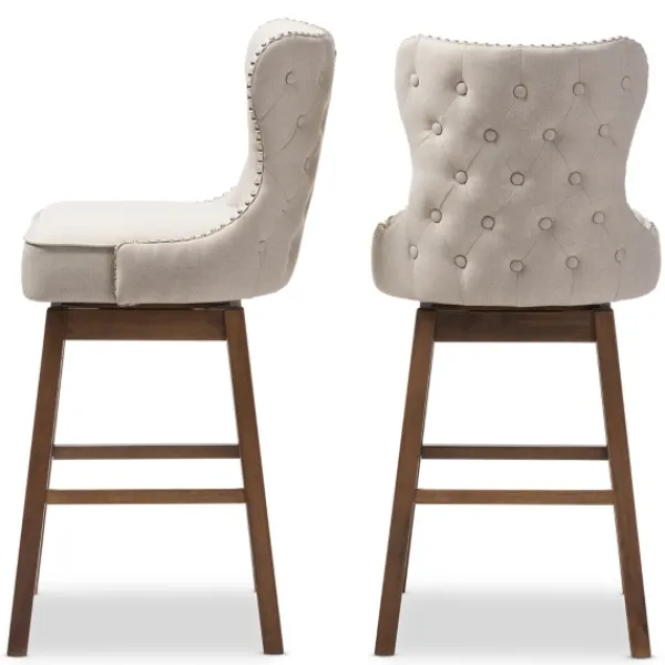 Bar Stools & Counter Height Stools-Kirkland's Home Beige Button Tufted Swivel Bar Stools, Set Of 2 Ivory