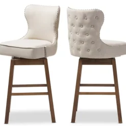 Bar Stools & Counter Height Stools-Kirkland's Home Beige Button Tufted Swivel Bar Stools, Set Of 2 Ivory