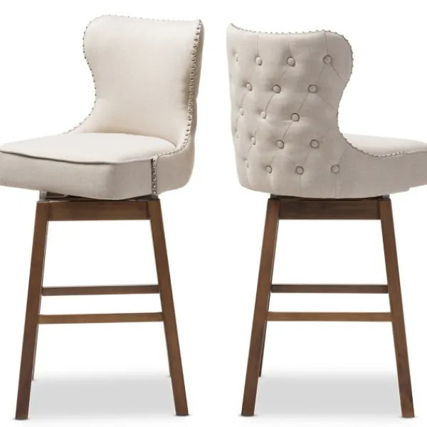 Bar Stools & Counter Height Stools-Kirkland's Home Beige Button Tufted Swivel Bar Stools, Set Of 2 Ivory