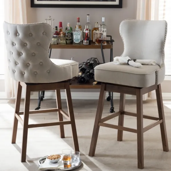 Bar Stools & Counter Height Stools-Kirkland's Home Beige Button Tufted Swivel Bar Stools, Set Of 2 Ivory