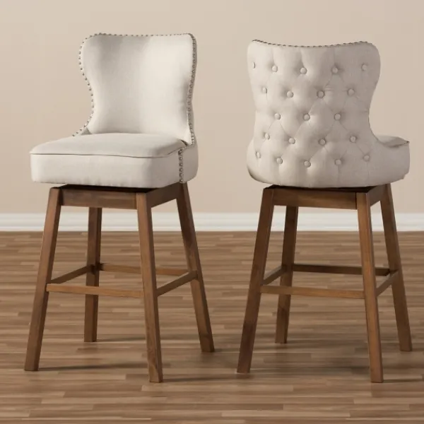 Bar Stools & Counter Height Stools-Kirkland's Home Beige Button Tufted Swivel Bar Stools, Set Of 2 Ivory
