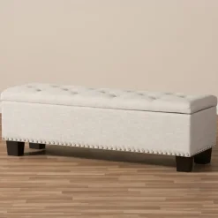 Benches & Ottomans-Kirkland's Home Beige Button-Tufted Upholstered Storage Bench Tan