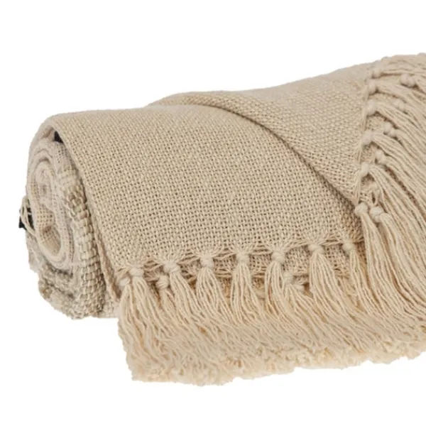 Blankets & Throws-Kirkland's Home Beige Chunky Stitch Cotton Throw Tan