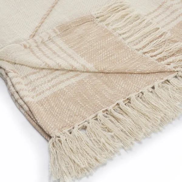 Blankets & Throws-Kirkland's Home Beige Cotton Diamond Geometric Fringe Throw Tan