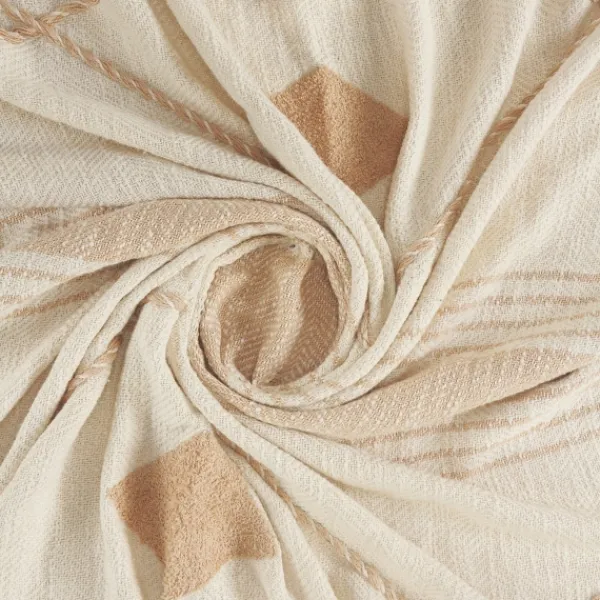 Blankets & Throws-Kirkland's Home Beige Cotton Diamond Geometric Fringe Throw Tan