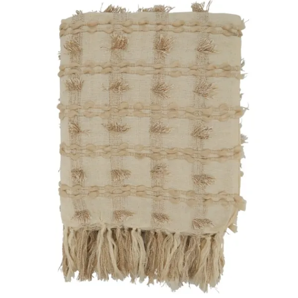 Blankets & Throws-Kirkland's Home Beige Dotted Fringe Throw Blanket Tan