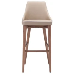 Bar Stools & Counter Height Stools-Kirkland's Home Beige Faux Leather And White Trim Bar Stool Tan