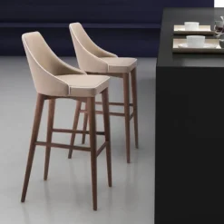 Bar Stools & Counter Height Stools-Kirkland's Home Beige Faux Leather And White Trim Bar Stool Tan