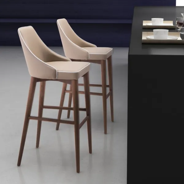 Bar Stools & Counter Height Stools-Kirkland's Home Beige Faux Leather And White Trim Bar Stool Tan