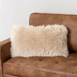 Pillows-Kirkland's Home Beige Faux Mongolian Fur Lumbar Pillow Tan