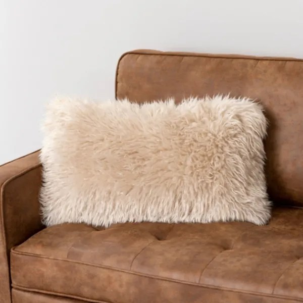 Pillows-Kirkland's Home Beige Faux Mongolian Fur Lumbar Pillow Tan