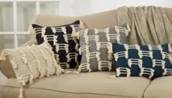 Pillows-Kirkland's Home Beige Frayed Tassel Lumbar Pillow Tan/White