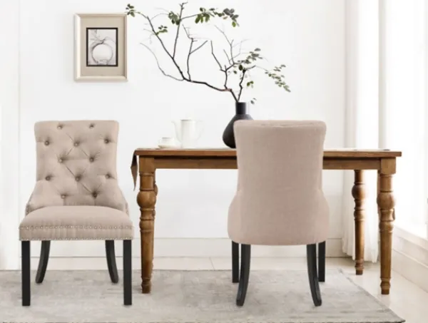 Dining Chairs-Kirkland's Home Beige Hourglass Tufted Dining Chairs, Set Of 2 Tan