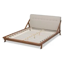 Beds & Headboards-Kirkland's Home Beige Tufted And Natural Walnut Full Platform Bed Tan