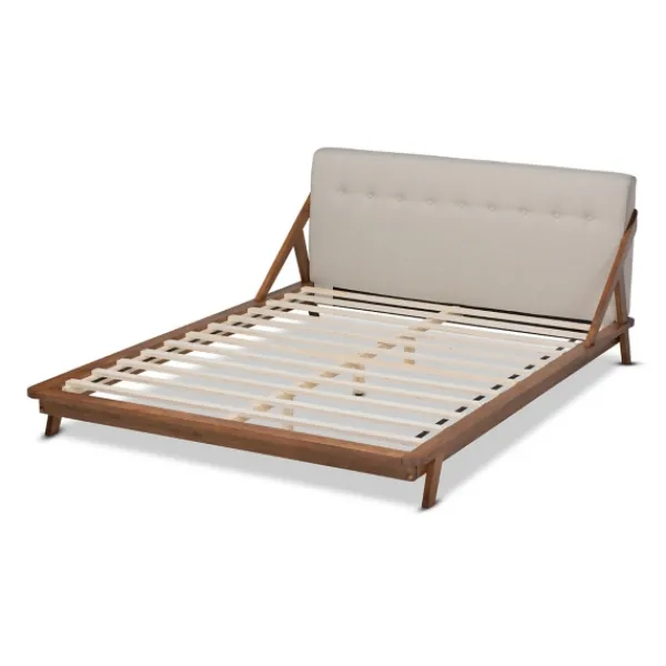 Beds & Headboards-Kirkland's Home Beige Tufted And Natural Walnut Full Platform Bed Tan