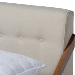 Beds & Headboards-Kirkland's Home Beige Tufted And Natural Walnut Full Platform Bed Tan
