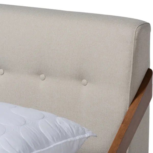 Beds & Headboards-Kirkland's Home Beige Tufted And Natural Walnut Full Platform Bed Tan