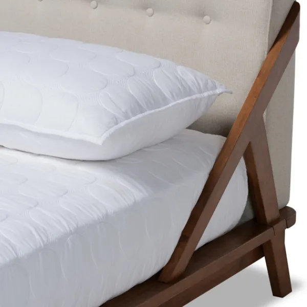 Beds & Headboards-Kirkland's Home Beige Tufted And Natural Walnut Full Platform Bed Tan