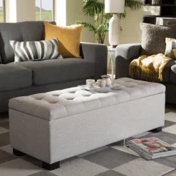 Benches & Ottomans-Kirkland's Home Beige Tufted Contemporary Storage Bench Tan/Gray