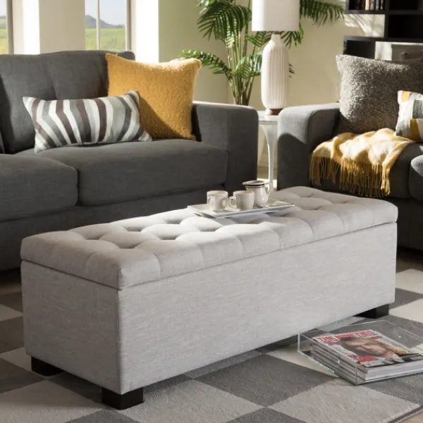 Benches & Ottomans-Kirkland's Home Beige Tufted Contemporary Storage Bench Tan/Gray