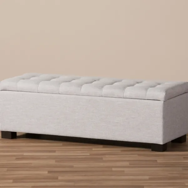 Benches & Ottomans-Kirkland's Home Beige Tufted Contemporary Storage Bench Tan/Gray