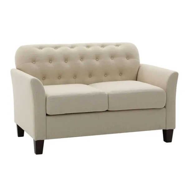 Sofas & Loveseats-Kirkland's Home Beige Upholstered Button Tufted Loveseat Tan