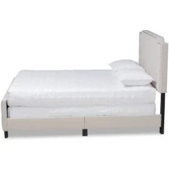 Beds & Headboards-Kirkland's Home Beige Upholstered Button Tufted King Panel Bed Ivory