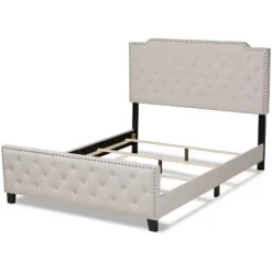 Beds & Headboards-Kirkland's Home Beige Upholstered Button Tufted King Panel Bed Ivory