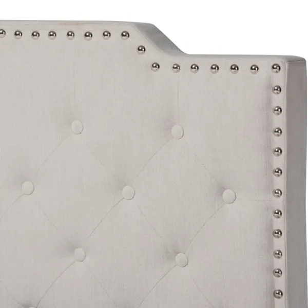 Beds & Headboards-Kirkland's Home Beige Upholstered Button Tufted King Panel Bed Ivory