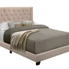 Beds & Headboards-Kirkland's Home Beige Upholstered Button Tufted Wing Queen Bed Tan