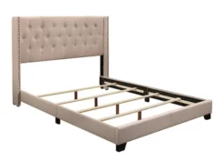 Beds & Headboards-Kirkland's Home Beige Upholstered Button Tufted Wing Queen Bed Tan