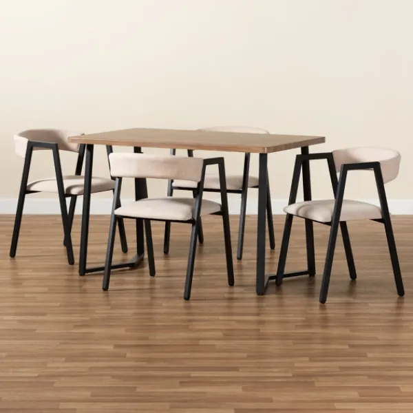 Dining Tables-Kirkland's Home Beige Upholstered Metal Frame 5-Pc. Dining Set Tan