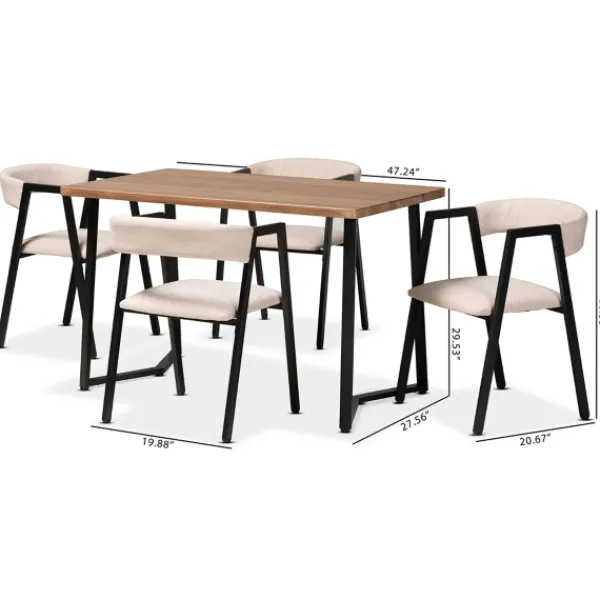 Dining Tables-Kirkland's Home Beige Upholstered Metal Frame 5-Pc. Dining Set Tan