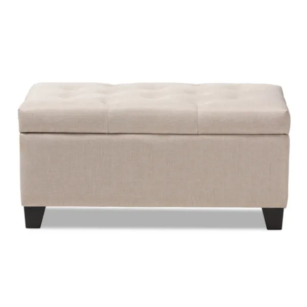 Benches & Ottomans-Kirkland's Home Beige Upholstered Storage Ottoman Tan