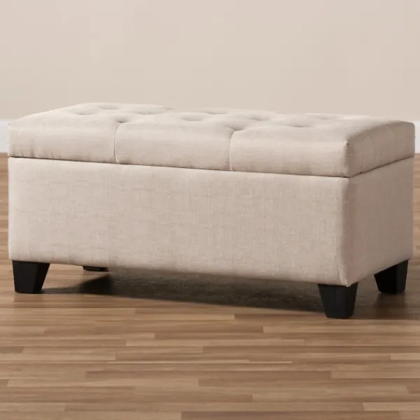 Benches & Ottomans-Kirkland's Home Beige Upholstered Storage Ottoman Tan