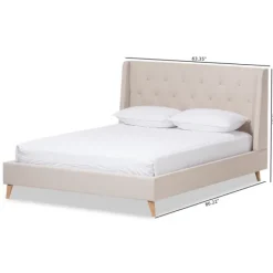 Beds & Headboards-Kirkland's Home Beige Upholstered Wingback Queen Platform Bed Ivory