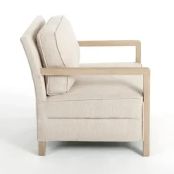 Accent Chairs-Kirkland's Home Beige Upholstered Wood Arm Accent Chair Tan