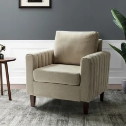Accent Chairs-Kirkland's Home Beige Velvet Channel Stitch Accent Chair Tan