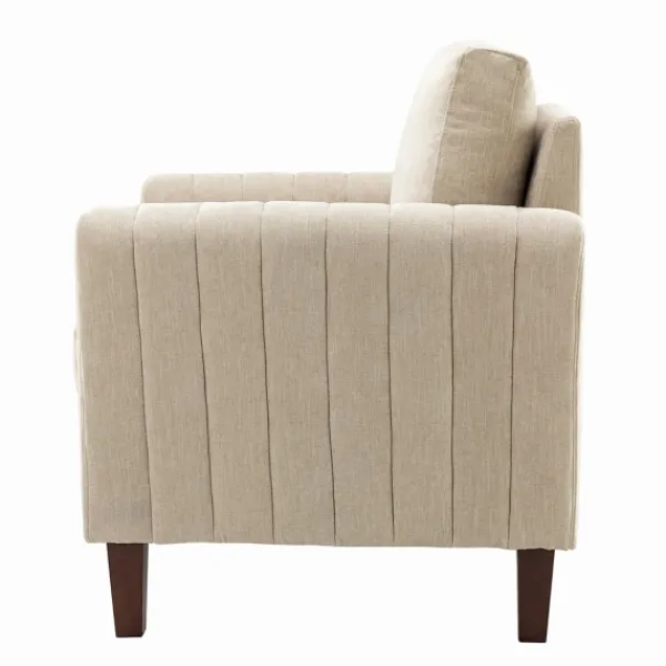 Accent Chairs-Kirkland's Home Beige Velvet Channel Stitch Accent Chair Tan